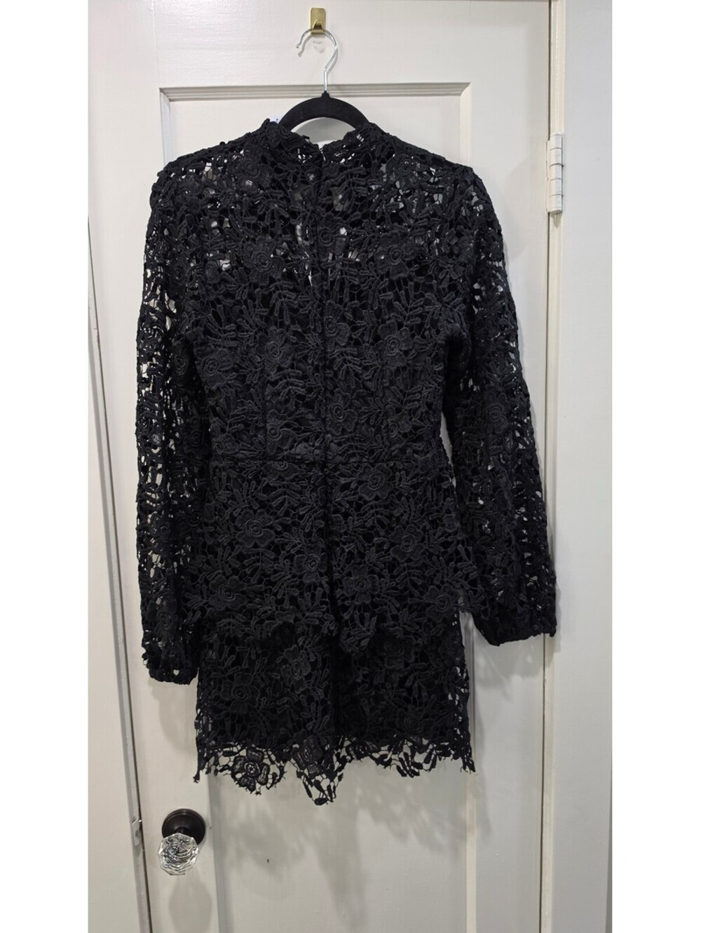 Missguided Black Floral Lace Long Sleeve Mini Dress